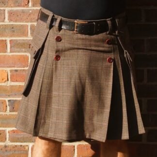 Brown wool checked tweed suiting button up kilt