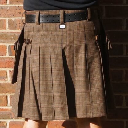 Brown wool checked tweed suiting button up kilt