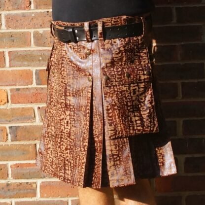 Brown crocodile skin print suede kilt