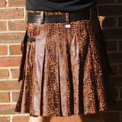 Brown crocodile skin print suede kilt