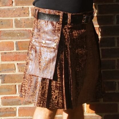 Brown crocodile skin print suede kilt