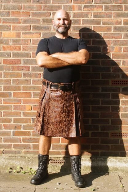 Brown crocodile skin print suede kilt