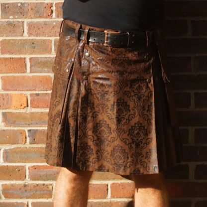 Brown damask wallpaper print kilt