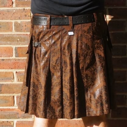 Brown damask wallpaper print kilt