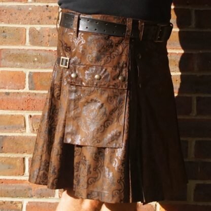 Brown damask wallpaper print kilt